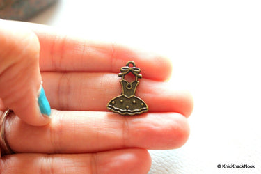 5 x Zinc Alloy Bronze Tone Frock Dress Charm / Pendants 21mm x 16mm